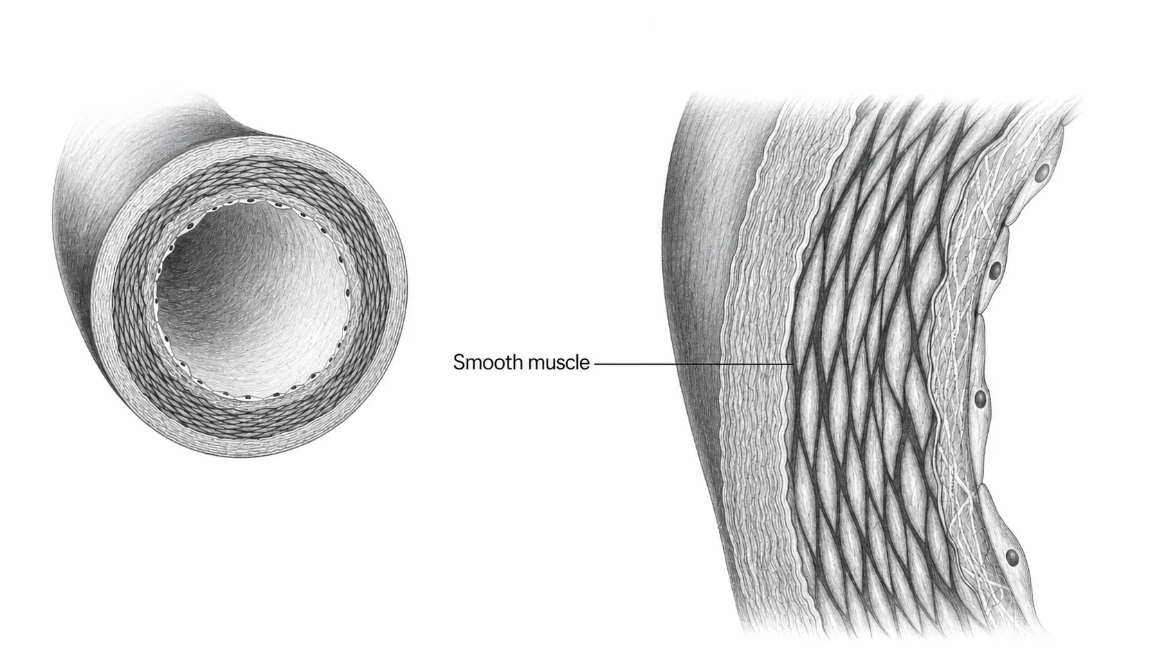 Anatomical illustration of a blood vessel with the smooth muscle layer labelled